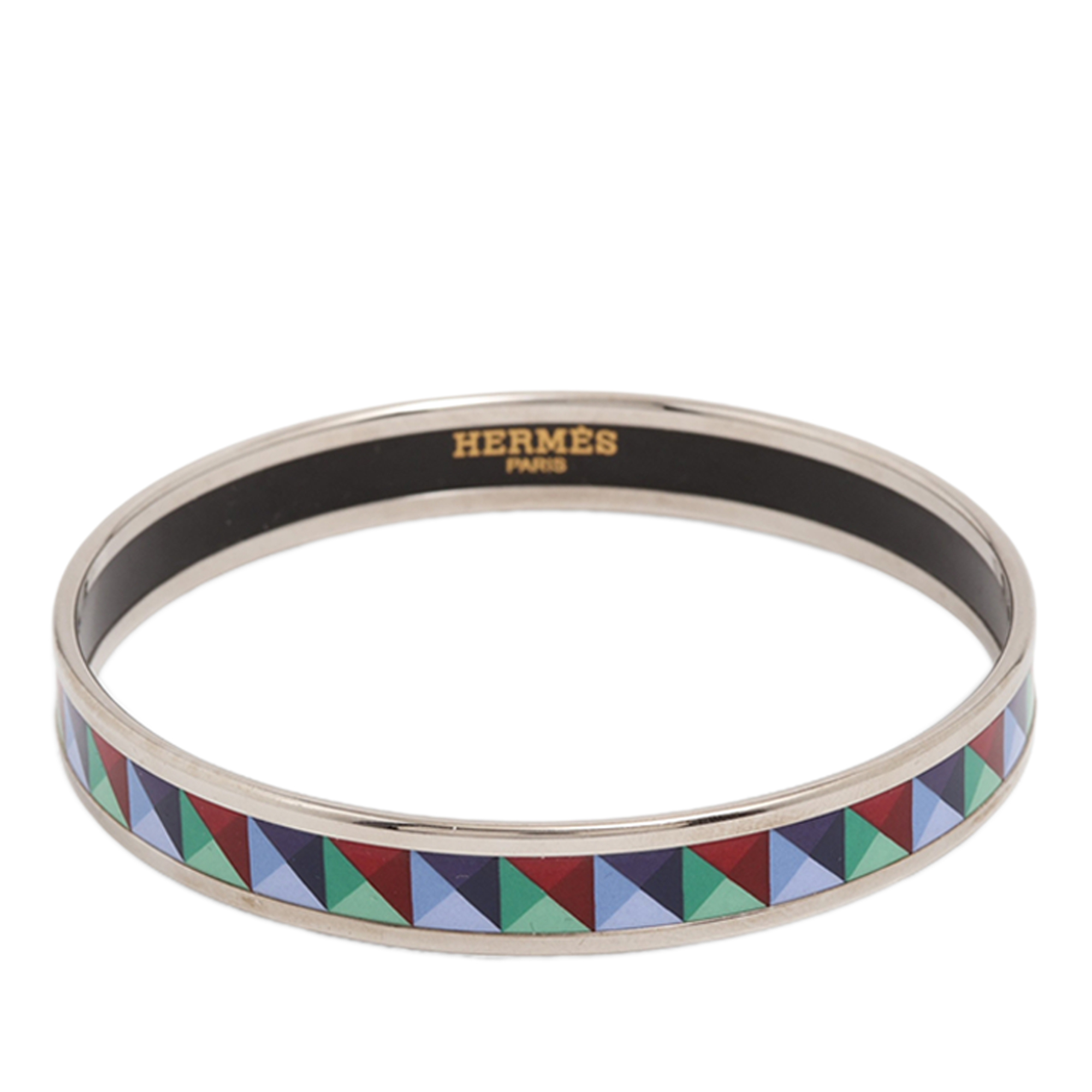Pre-Loved Hermes Narrow Enamel Clous De Trompe Bangle 65